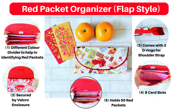 FLAP Ang Bao Organizer Dark Yellow Pineapple |  Pouch for Red Packets | Flap Organiser 50 Red Packets | Flap Dark Yellow Pineapple Design 20B09