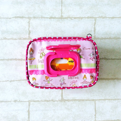 ROOMY WET AND DRY Pocket Tissue cum Cosmetic Pouch | WET AND DRY Pocket Tissue Pouch | Cosmetic Pocket Wet and Dry Pink Ballerina Design 8B07