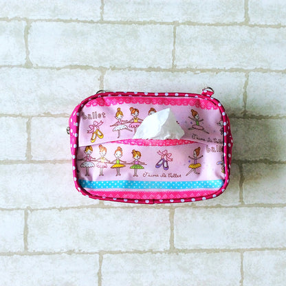 ROOMY WET AND DRY Pocket Tissue cum Cosmetic Pouch | WET AND DRY Pocket Tissue Pouch | Cosmetic Pocket Wet and Dry Pink Ballerina Design 8B07