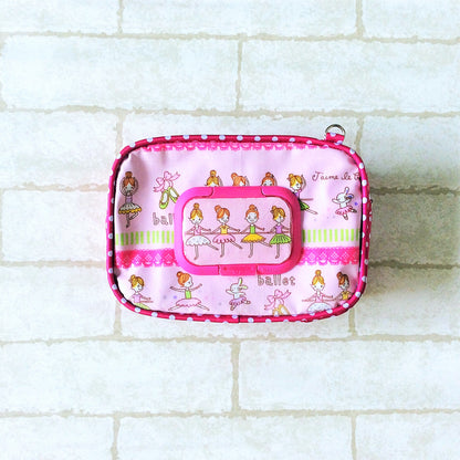 ROOMY WET AND DRY Pocket Tissue cum Cosmetic Pouch | WET AND DRY Pocket Tissue Pouch | Cosmetic Pocket Wet and Dry Pink Ballerina Design 8B07