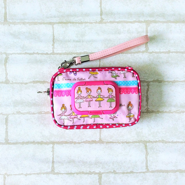 SLIM WET AND DRY Pocket Tissue Wallet Pouch | WET AND DRY Pocket Tissue Pouch | SLIM Pocket Wet and Dry Pink Ballerina Design 8B02